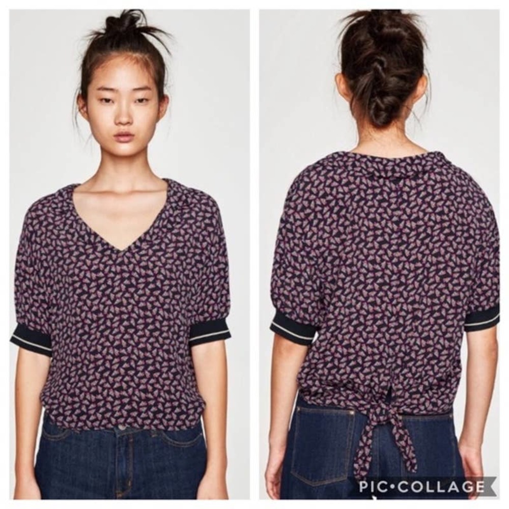 Zara Retro Sneaker Print Tie Back Top